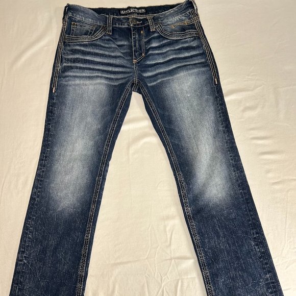 Affliction Ace Straight Leg Blue Jeans Distressed Mens Size 34x33 Pre-owned - Picture 1 of 16
